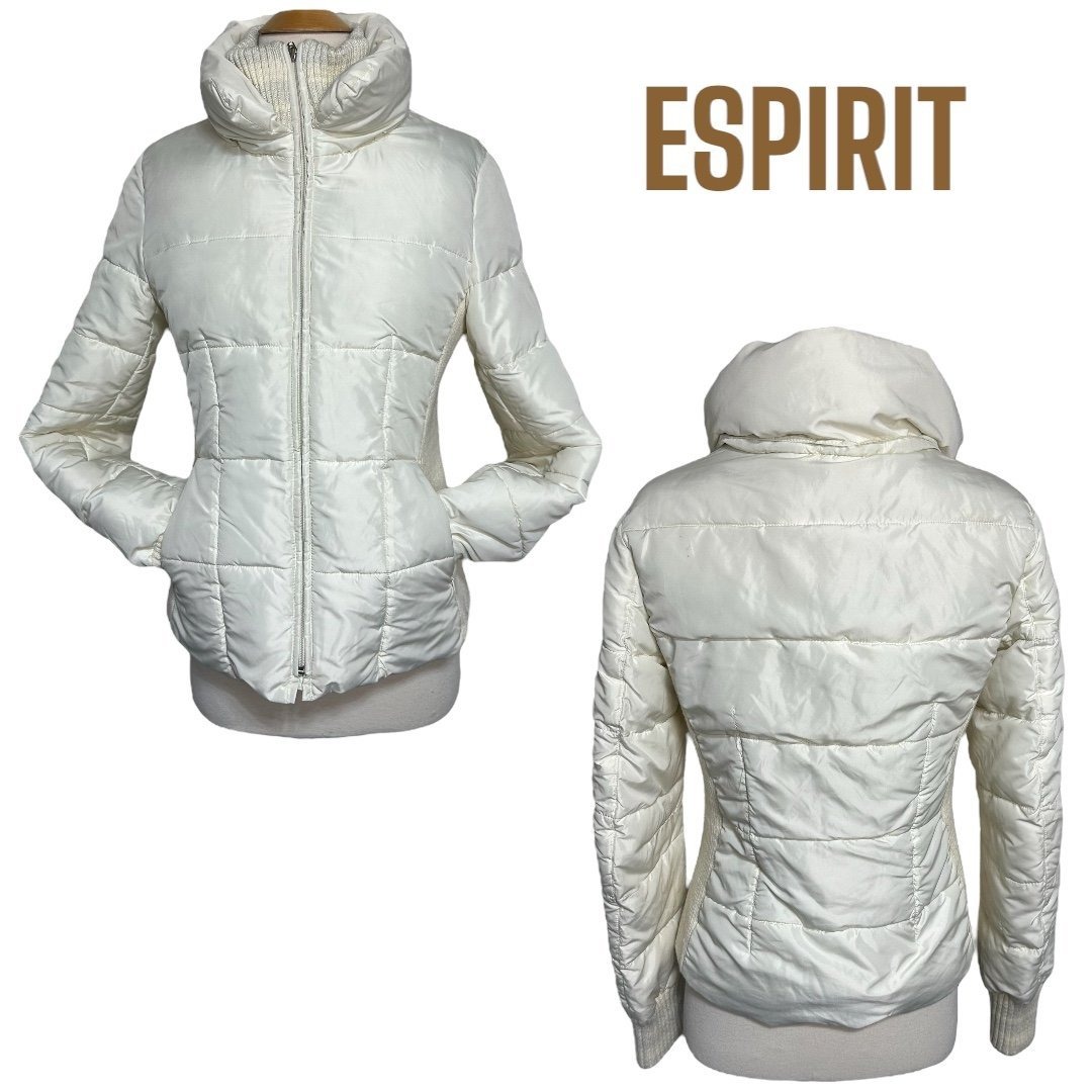 Esprit Puffer Jacket Size S Cream Quilted Stand Collar Full Zip Cozy Winter Coat